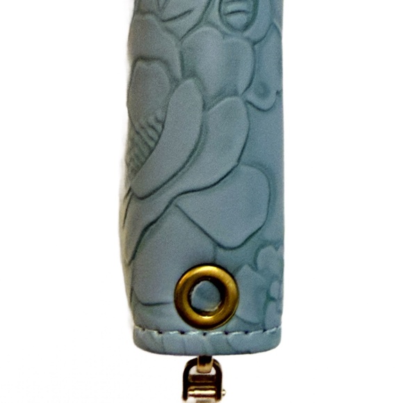 Slate Blue 7.5" Faux Leather Embossed Floral Wallet Wrist Strap Zipper New - Picture 5 of 11